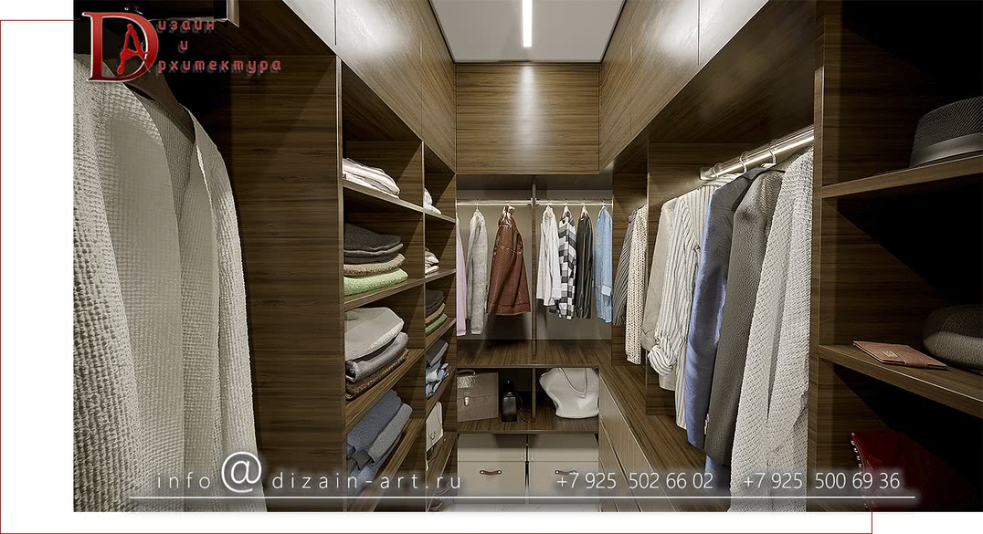 Современный дизайн гардеробной комнаты