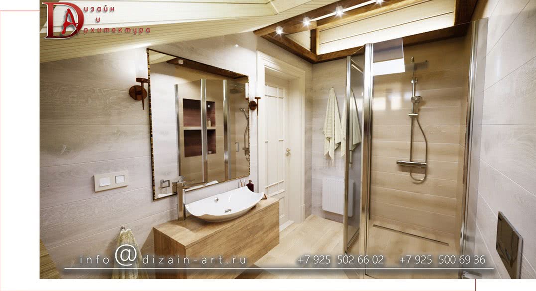 Ванная комната с душевой кабиной в стиле шале